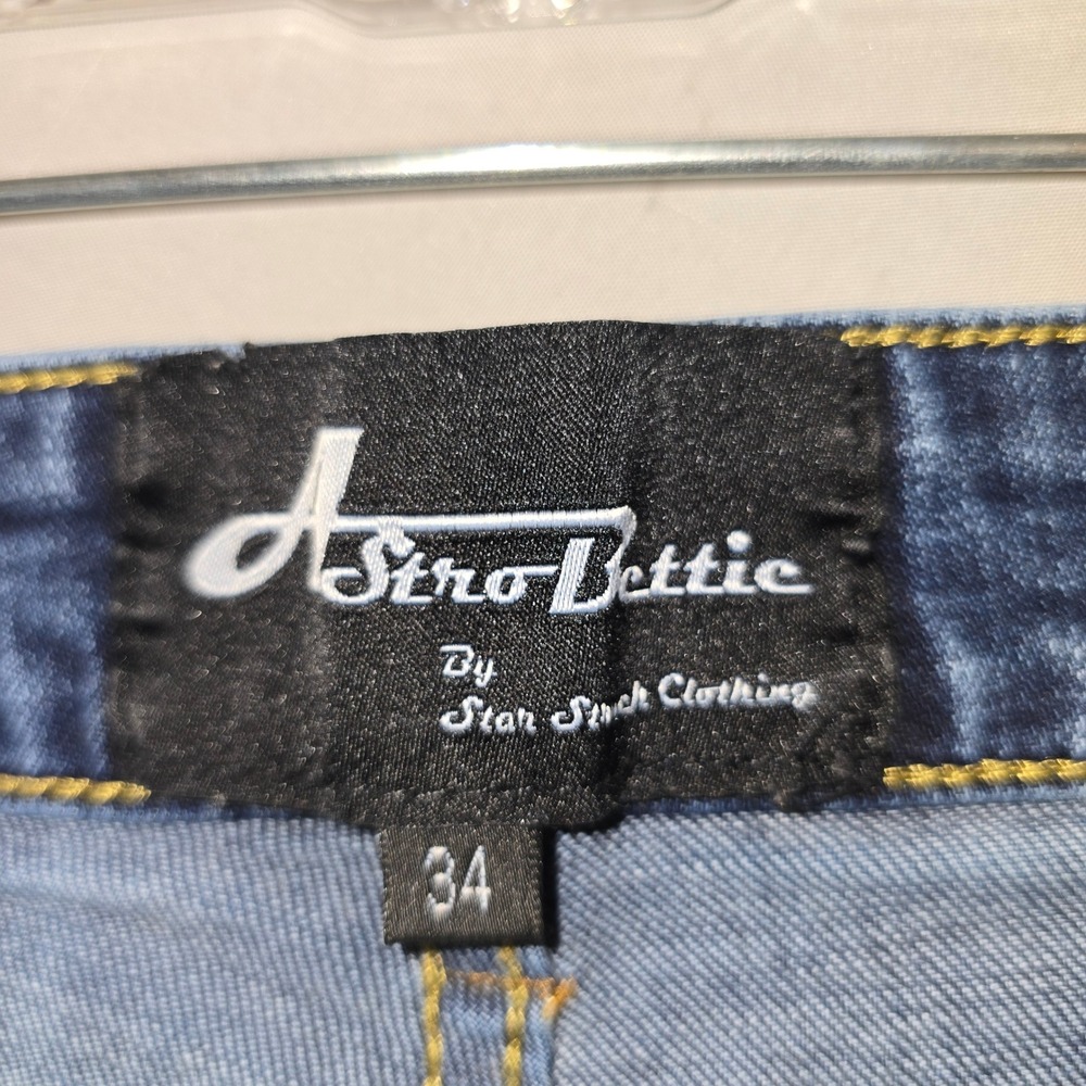 AstroBettie Wide Leg Jeans 34 Womens Dark Wash Retro Rockabilly Patch Pocket - Picture 7 of 8